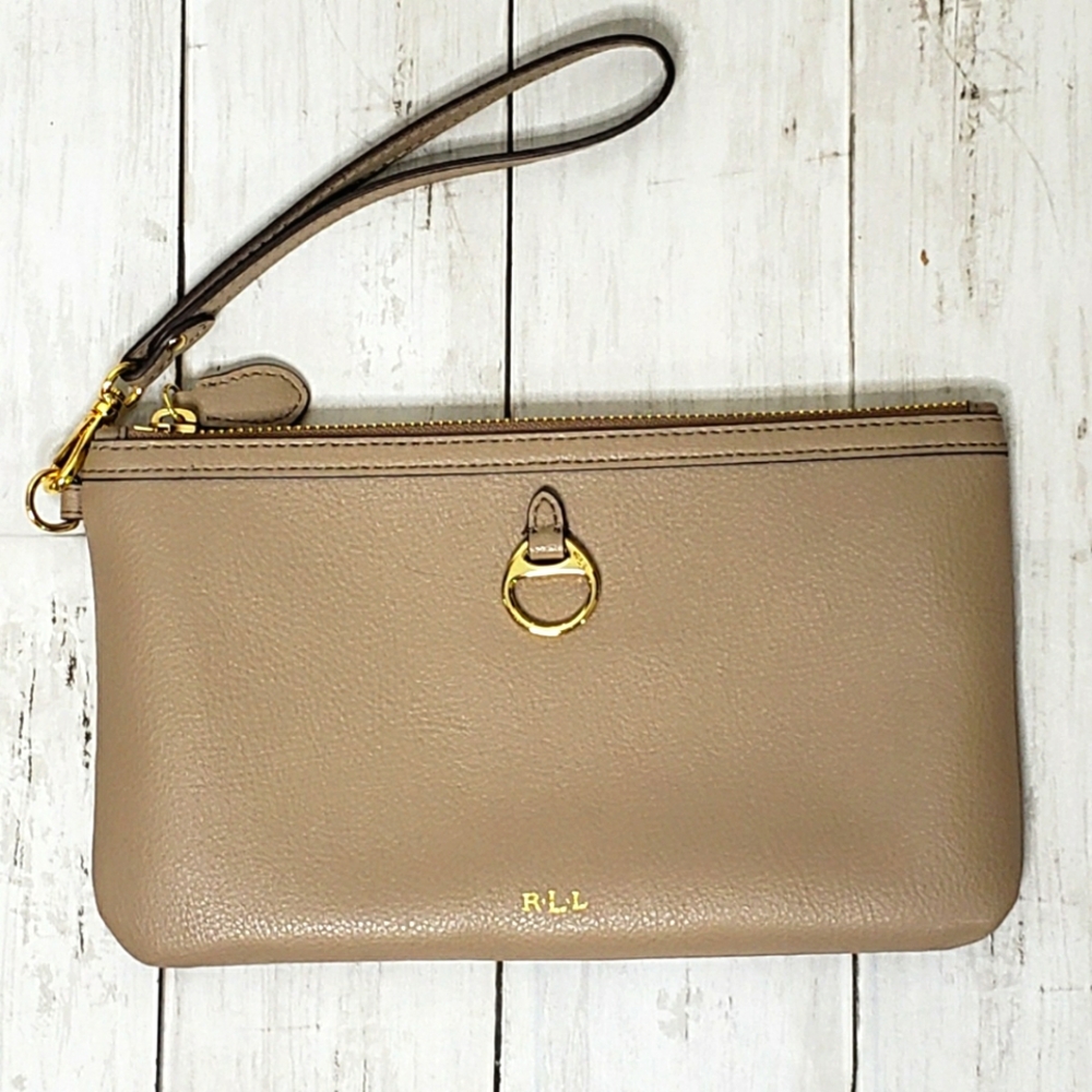 Lauren Ralph Lauren Wristlet Taupe Leather Tan
